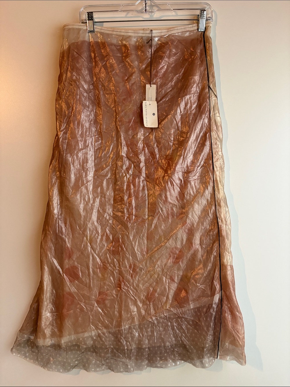 Rozae Nichols Vintage Silk Chiffon Sheer Metallic Bronze Maxi Skirt NWT Large